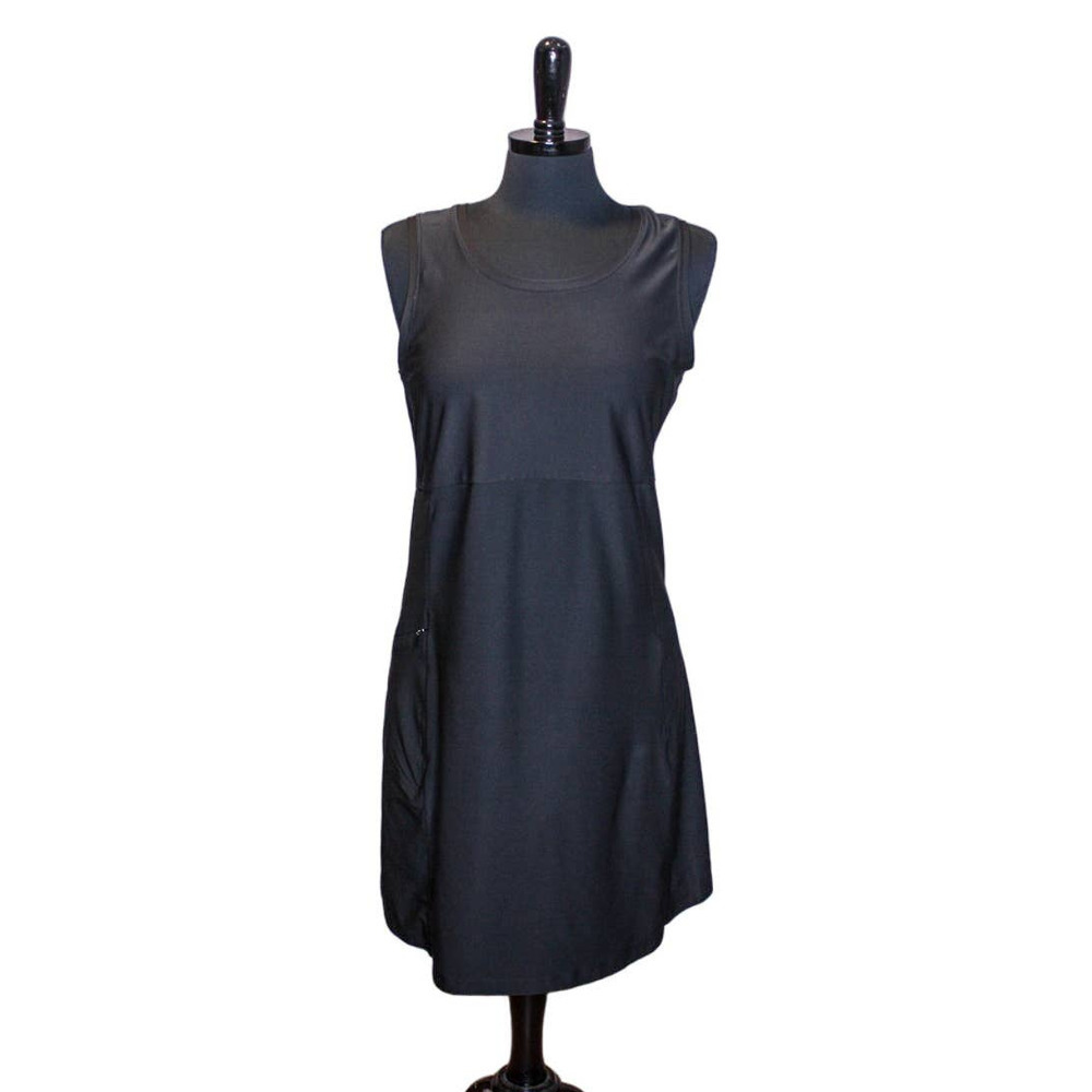 LL Bean Sleeveless Dress Activewear Tank Stretch Zip Pocket Black Size M